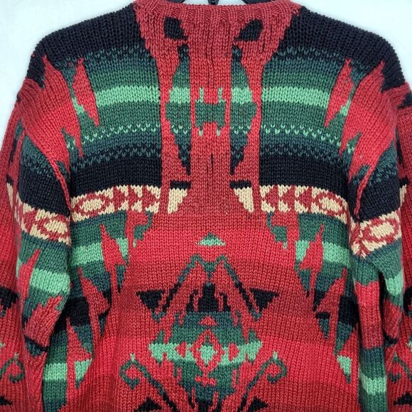 Vintage Polo Ralph Lauren Hand Knit Aztec Print Wool Sweater Size Large - Picture 7 of 11